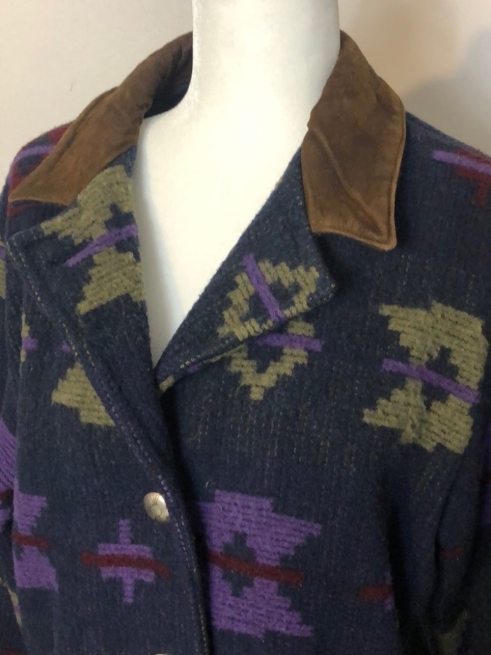 Vintage Woolrich Western Jacket with Brown Leather Collar Size Large - Picture 2 of 6